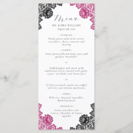 Menu Elegant Hot Pink and Black Floral Lace Wedding