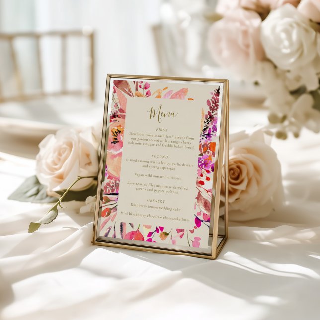 Menu Elegant Hot Pink Watercolor Floral Custom Wedding (Criador carregado)