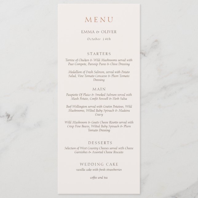 Menu Elegant Ivory Copper Script Double Side Wedding  (Frente)