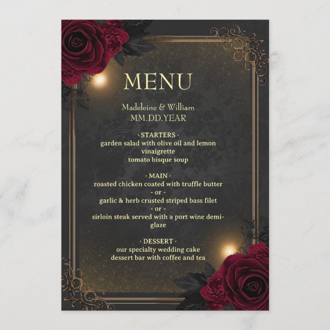 Menu Elegant Luxury Goth Glam Wedding (Frente)