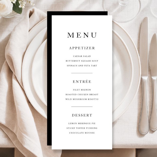 Menu Elegant Minimal Black And White Dinner (Elegant Minimal Black And White Dinner Menu)