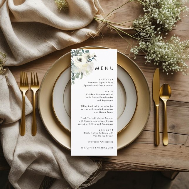 Menu Elegant Minimal Ivory Floral Dusty Blue Wedding  (Criador carregado)