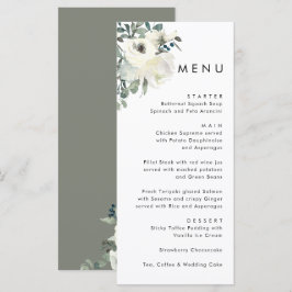 Menu Elegant Minimal Ivory Floral Olive Green Wedding 