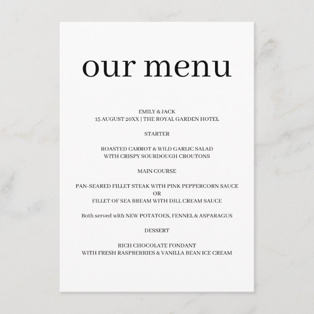 Menu Elegant Minimal Modern Chic Wedding Design (Frente)