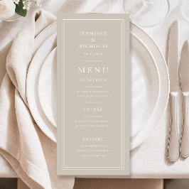 Menu Elegant Minimal Taupe Wedding