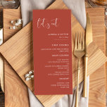 Menu Elegant & modern terracotta Let's eat wedding<br><div class="desc">Let's eat! Wedding or reception party menu.  A modern typography and a trendy terracotta color for your wedding stationery: choose this simple and elegant wedding suite. Fully customizable: you can change the background as well as the text color as you like.</div>