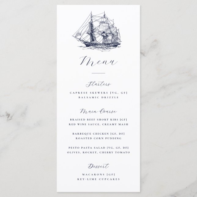Menu Elegant Nautical Boat Illustration Wedding (Frente)