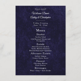 Menu Elegant Navy Blue White Welcome Dinner
