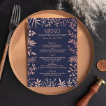 Menu Elegant Navy & Rose Gold Floral Wedding Collection<br><div class="desc">Celebrate in style with these modern and very trendy wedding breakfast menus. The design is easy to personalize with your own wording and your guests will be thrilled when they see these fabulous menus. Matching items can be found in the collection.</div>