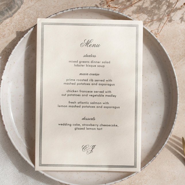 Menu Elegant Old Money Black and White Wedding (Criador carregado)