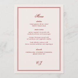 Menu Elegant Old Money Burgundy Wedding