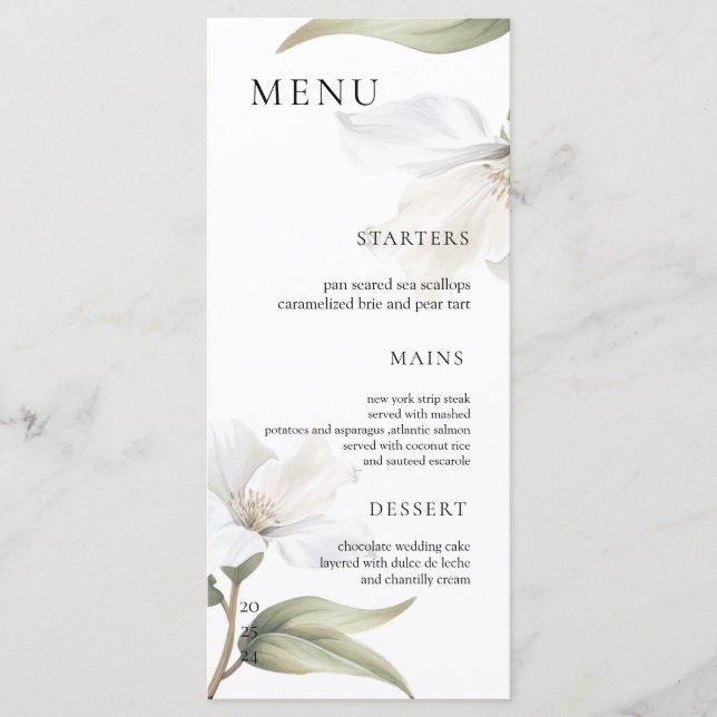 Menu Elegant Oriental Magnolia White Flower Wedding (Frente)
