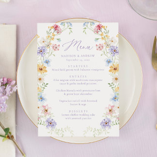 Menu Elegant Pastel Wildflower Garden Wedding