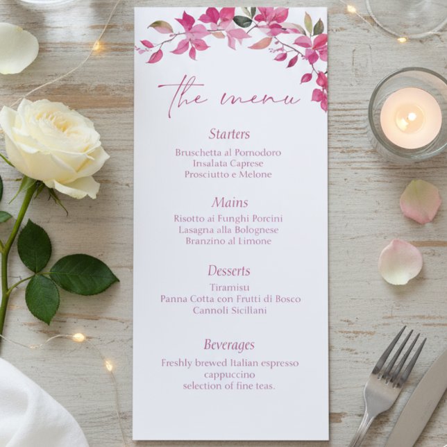 Menu Elegant Pink Floral Watercolor Wedding  (Criador carregado)