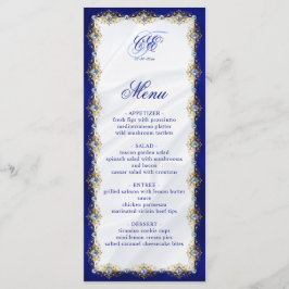 Menu Elegant Royal Blue Floral Monogram Wedding