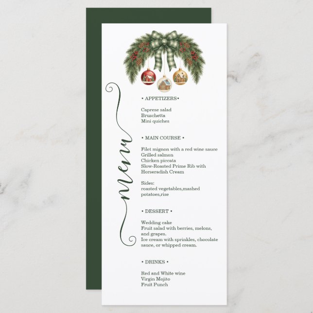 Menu Elegant Rustic Holiday Weeding (Frente/Verso)