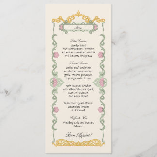 Menu Elegant Sage Green and Gold Art Nouveau