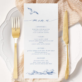 Menu Elegant Seaside Coastal Chic Blue Wedding