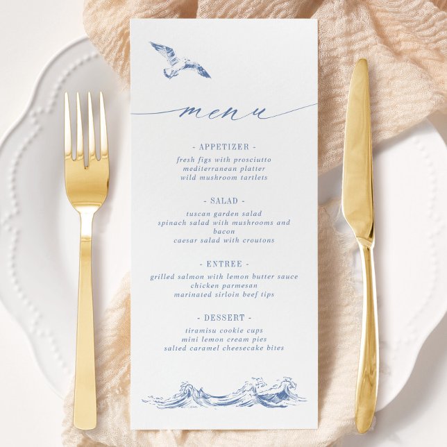 Menu Elegant Seaside Coastal Chic Blue Wedding (Criador carregado)