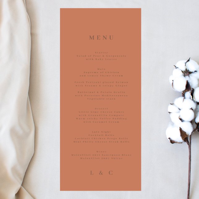 Menu Elegant Simple Dusty Orange + Terracotta Monogram (Criador carregado)