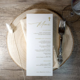 Menu Elegant Simple Gold Cross Modern Script Baptism