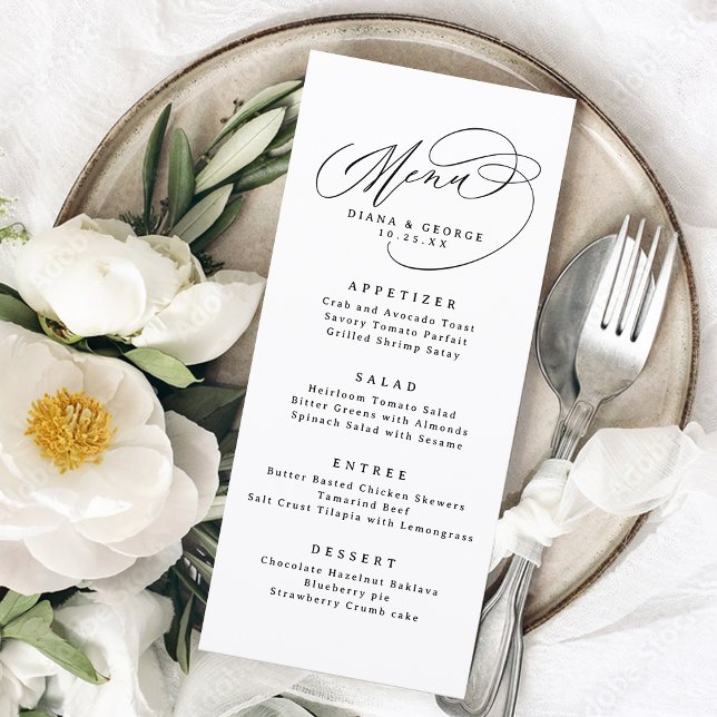 Menu Elegant Swirl Script Simple Wedding (Elegant Swirl Script Simple Wedding Menu)