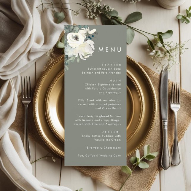 Menu Elegant Timeless Olive Green Floral Wedding  (Criador carregado)