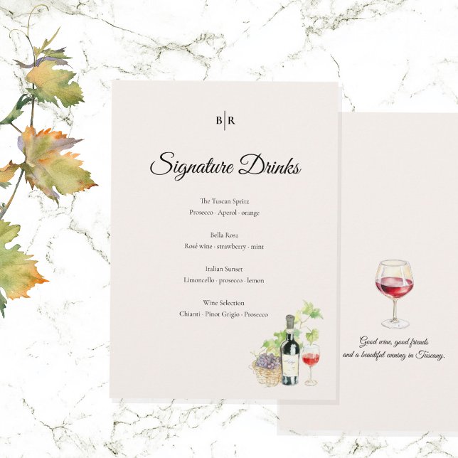 Menu Elegant Tuscany Signature Drinks Wedding Sign (Criador carregado)