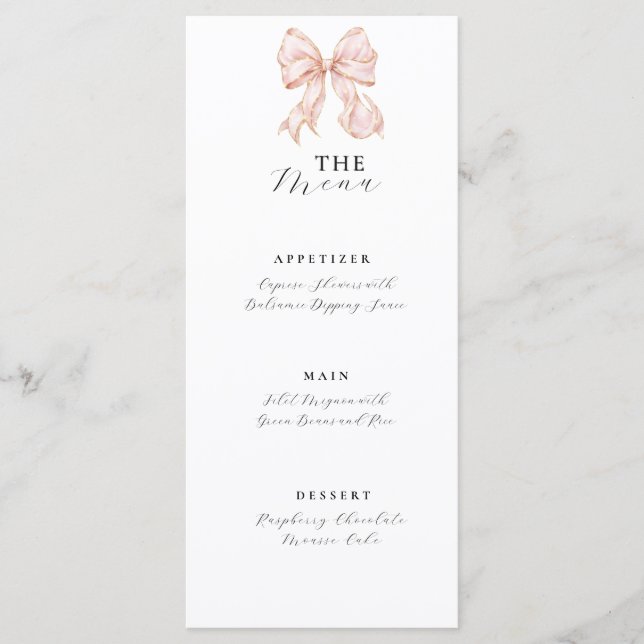 Menu Elegant, tying the Pink Bow  bridal shower (Frente)