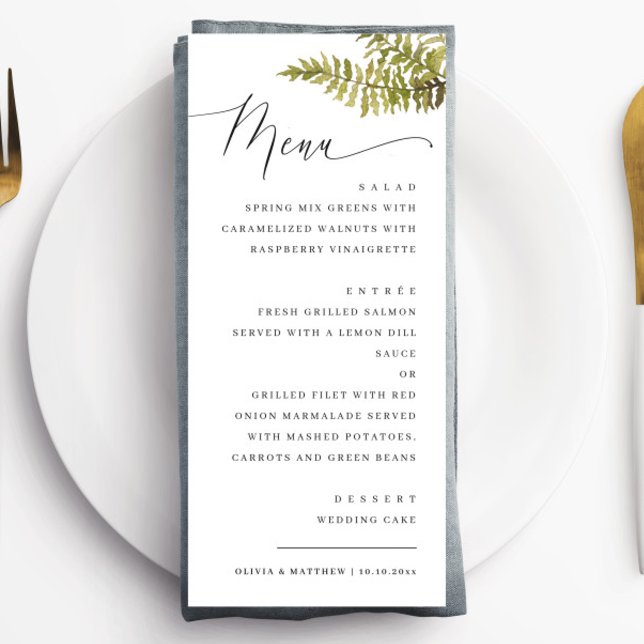 Menu Elegant Woodland Wedding | Minimalist Forest Fern (Criador carregado)