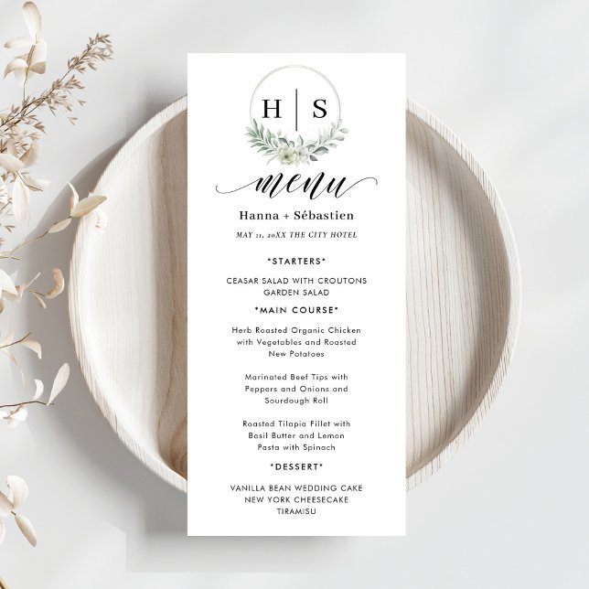Menu Elegant Wreath Monogram Wedding  (Criador carregado)