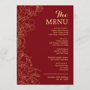 Menu Elegante 5x7 Janta Dourada Floral Vermelha