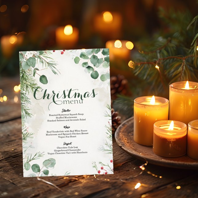 Menu Elegante Aquarela Pine Natal (Criador carregado)