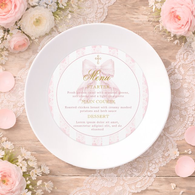 Menu Elegante Arco de Rosa em Renda Batismo de Menina (Criador carregado)