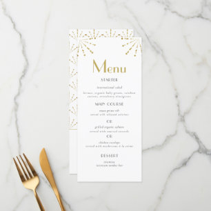Menu Elegante Art Deco Dourado Chá de panela das Flores