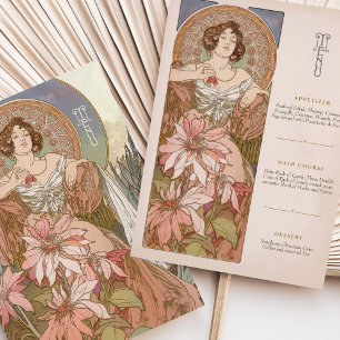 Menu Elegante Art Nouveau Cartão Deusa Floral