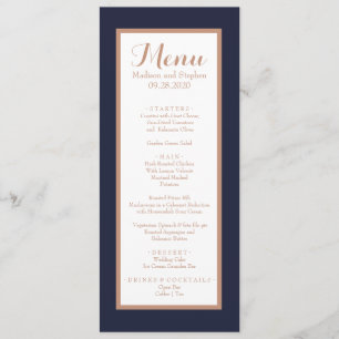 Menu Elegante Azul-Marinho, Branco e Dourado Rosa Falso