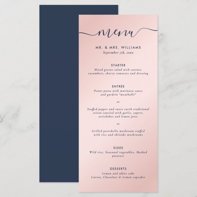 Menu Elegante Azul Marinho e Bege Simples (Frente/Verso)