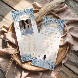 Menu Elegante Bebê Azul Dourado Quinceañera Princesa La