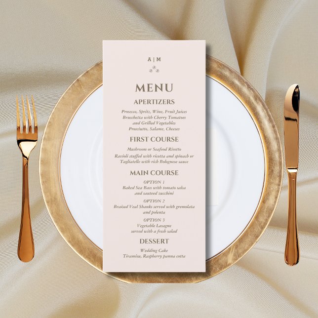 Menu Elegante Beige Pink Monograma Pearl Casamento (Criador carregado)