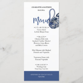 Menu Elegante Belo Blue Boho Swan Watercolor