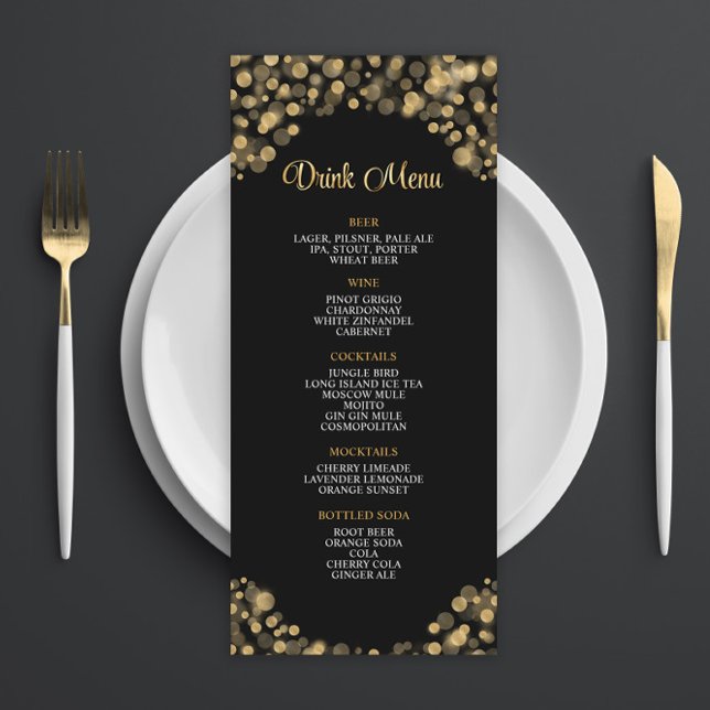 Menu Elegante Black and Dourado Drink (Criador carregado)