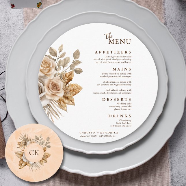Menu Elegante Boho Neutral Acentos Florais Ao Redor Do  (Criador carregado)