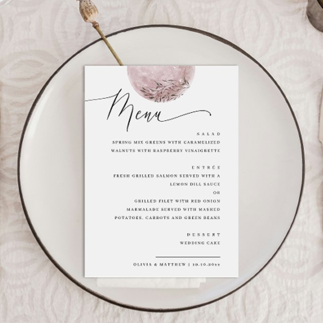 Menu Elegante Boho Rosa Bege Lua | Jantar de Casamento (Criador carregado)