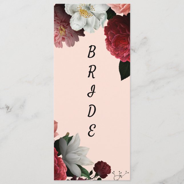 Menu Elegante Borgonha e Sinal de Cadeira Rosa Reservad (Frente)