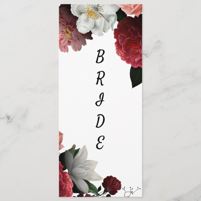 Menu Elegante Borgonha e Sinal de Cadeira Rosa Reservad (Frente)