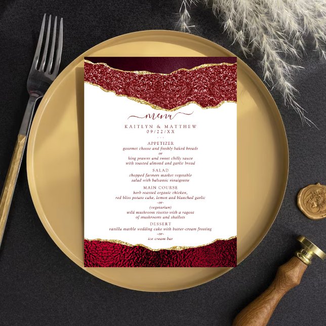 Menu Elegante Burgundy e Dourado Casamento Agata (Criador carregado)