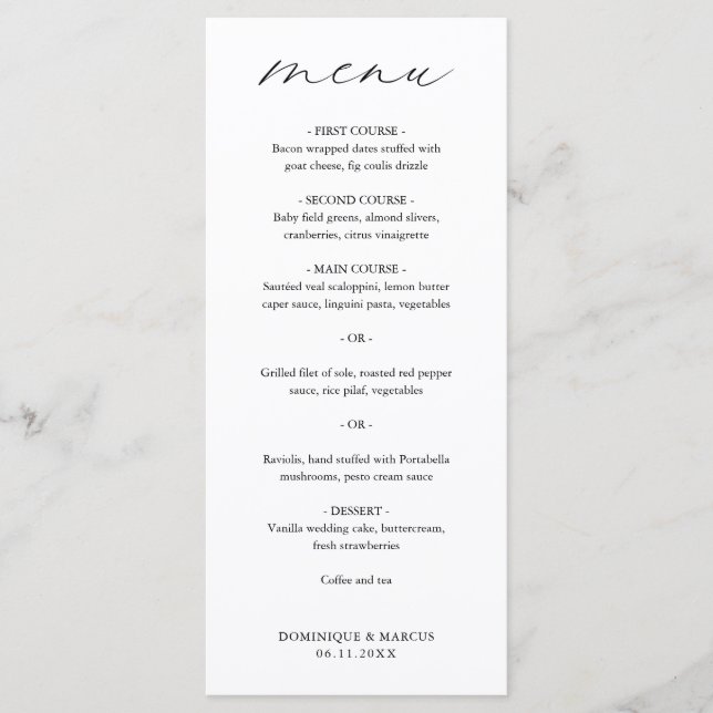 Menu Elegante Caligrafia Casamento Moderno (Frente)