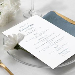 Menu Elegante Caligrafia de Casamento Chic Jantar Azul