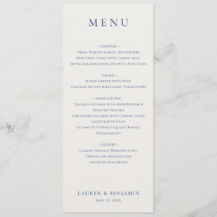 Menu Elegante Cardápio de Casamento Azul Marinho com Se